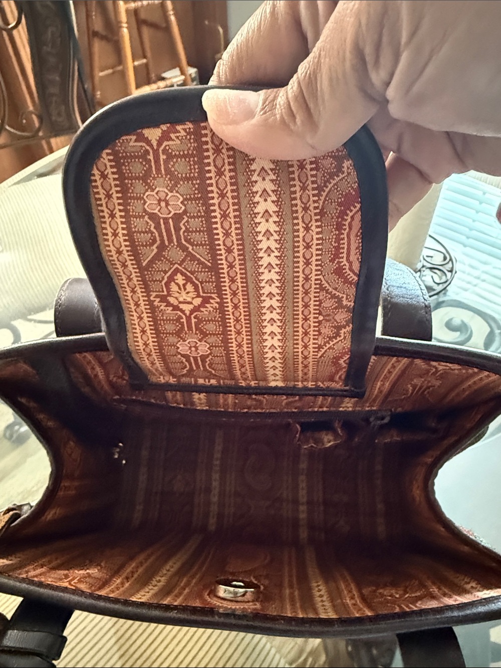 Brighton Brown Croc-Trim Floral Tapestry Shoulder Bag with Burgundy Accents - Picture 7 of 7